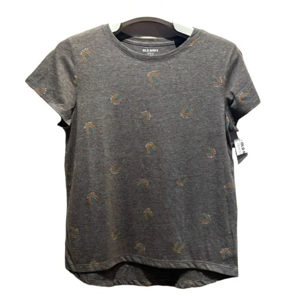 New Old Navy Girl’s Rainbow Print Gray Softest Tee Size Large 14-16 NWT